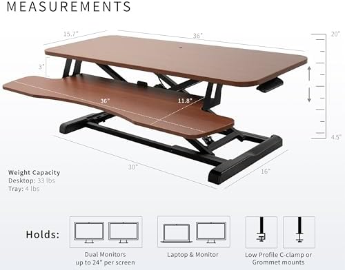 VIVO Dark Walnut 36 in Standing Desk Converter, DESK-V036KA