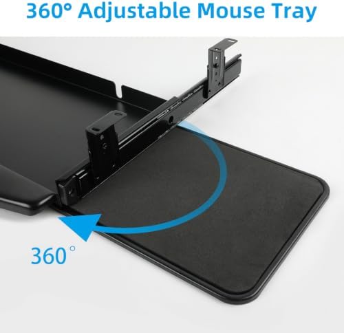 Solid Steel Under Desk Keyboard Tray Slide Out with 360° Rotating Mouse Platform,Keyboard Shelf Sliding,Under Desk Mounted Keyboard Holder,Under Desk Keyboard Drawer 28"Lx11"W