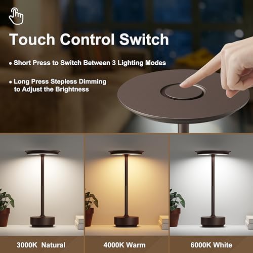 1 Pack Cordless Table Lamps Rechargeable, 5000mAh LED Table Light