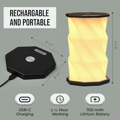 Origami Expanding Foldable LED Desk Lamp – USB Rechargeable & Portable - Dimmable Touch Control Light with Adjustable Height up to 5 1/2 for Office, Travel, Bedside - Sleek & Modern Design (Black)