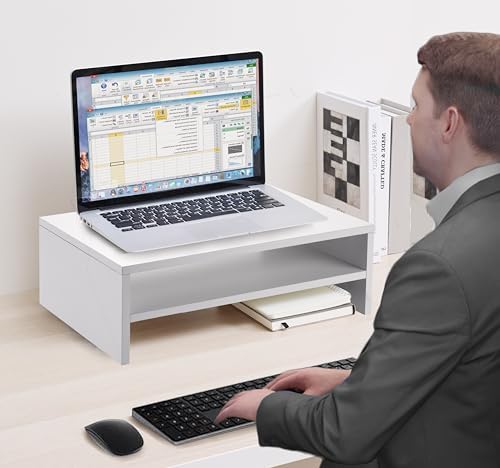 White Monitor Stand Riser For Desk Organizer Desktop Printer/ Laptop Storage Shelf