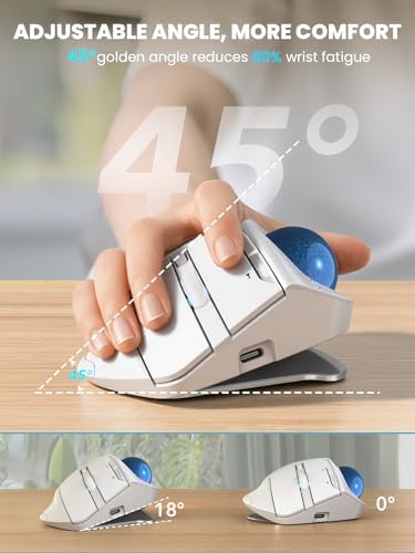 Wireless Trackball Mouse, Adjustable Angle Rechargeable Backlit-White Mouse