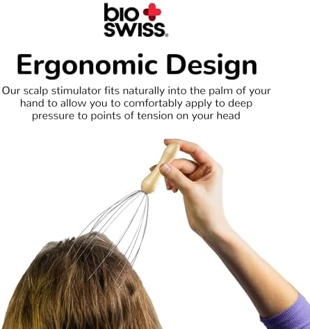 BioSwiss Scalp Massager, Handheld Head and Temple Massage Tool for Relaxation and Hair Stimulation