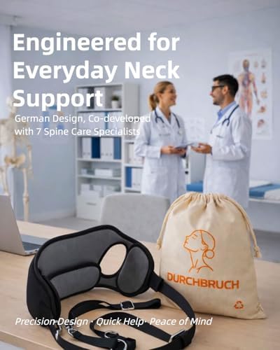 Durchbruch Neck Stretcher Hammock for Neck Pain Relief, Adjustable Cervical Traction Hammock with 3-Level Support, Soft Removable Cushions, Silicone Door Protectors, Eye Mask, Earplugs & Storage Bag