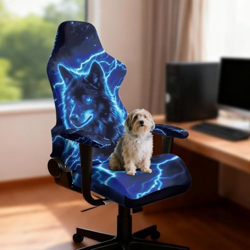 Wolf Lightning Gaming Chair Covers Washable Game Chair Cover Saint Patrick's Day Computer Reclining Gamer Chairs Protector Slipcovers with Armrest Covers