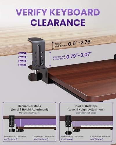 Ergonomic Keyboard Tray Under Desk, 25.6x11.8 Inch Board, Walnut