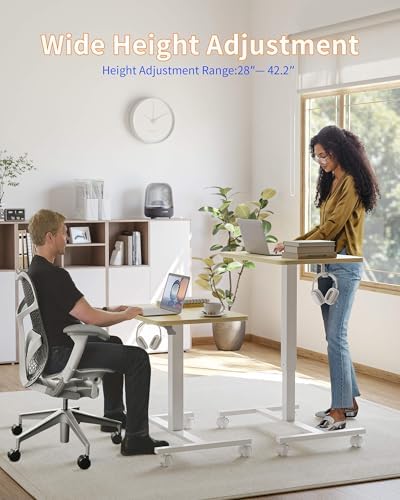 YIHAYO 24 x 16 Inches Mobile Small Standing Desk with Wheels, Natural