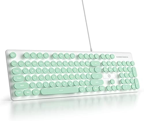 surmen Cute Quiet Keyboard Wired Green Typewriter Keyboard, Light Up Backlit PC Keyboards with Retro Round Keys Full Size 104 Keys for Office Computer (Green)