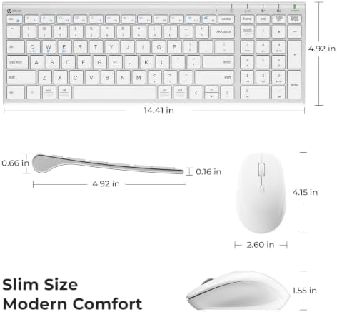iClever DK05 Bluetooth Wireless Keyboard and Mouse Combo, Silver White