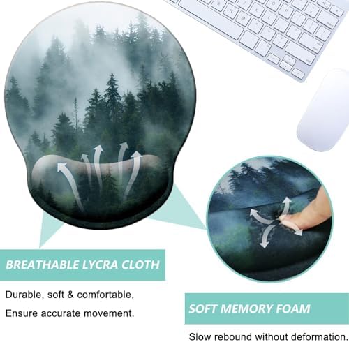 Mouse Pad with Wrist Support, Ergonomic Mouse Pad with Memory Foam Wrist Rest Cushion, Non-Slip Rubber Base Gaming Mice Pad for Home Office Computer Laptop, Forest
