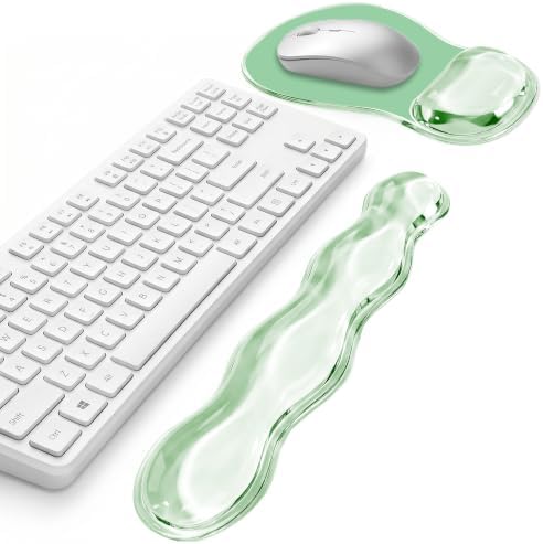 Keyboard Wrist Rest & Ergonomic Mouse Pad with Wrist Rest Set, Cute Transparent Gel Wrist Rest for Keyboard and Mouse, Soft Support for Pain Relief, Office, Gaming Desk Accessories（Green）