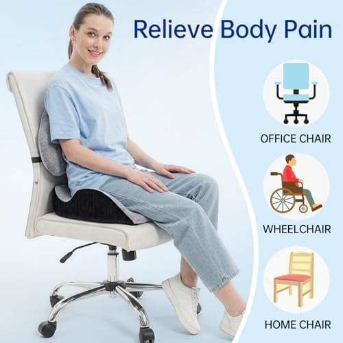 Extra Large Memory Foam Seat Cushion and Lumbar Support Pillow for Office Chair Pressure Relief Sciatica & Tailbone Pain Relief Chair Pad for Home,Car Seat,Wheelchair