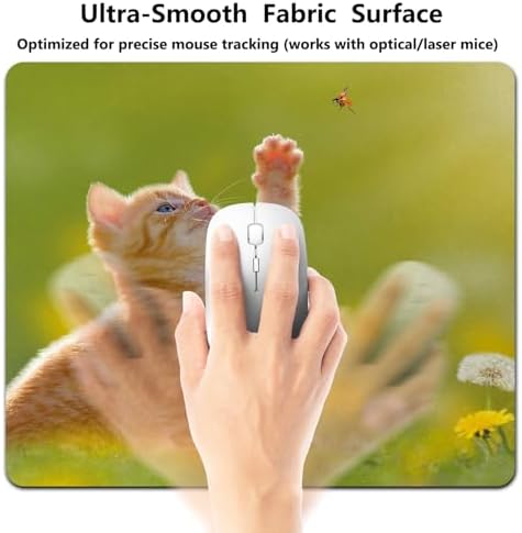 9.5x7.9 Inch Office/Gaming Mouse Pad, Lovely Orange Tabby Kitten Playing with Ladybug Adorable Spring Cat Pet, Cute Anti-Slip Mat for Desk Decor