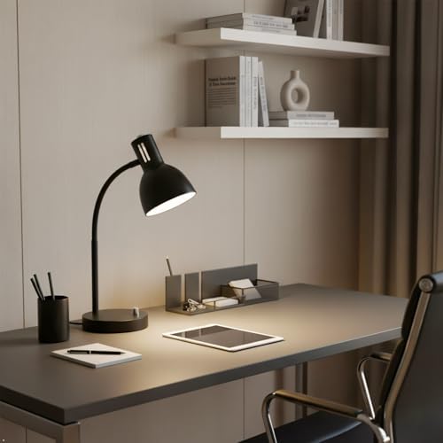 AFORTLO LED Desk Lamp,3 Color Temperature Changeable Table Lamp,Flexible Gooseneck Eye-Caring Book Reading Light for Home Office, Study, Nightlight with Bulb (Matte Black)