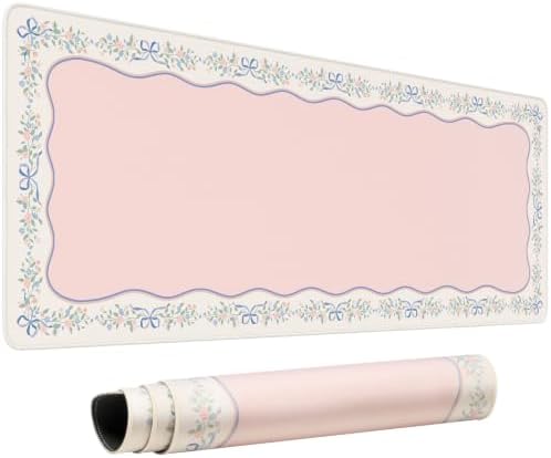 HAOCOO Cute Desk Topper, 31.5" x 11.8" Desk Pad for Office Pink Ribbon