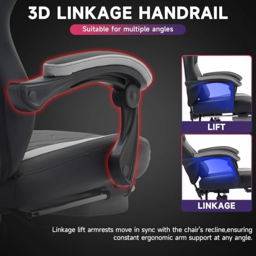 Gaming Chair with Footrest and Massage Lumbar Support, Ergonomic Computer Gamer Chair, Office Video Game Chairs with Adjustable Height and Backrest (BlackGrey)