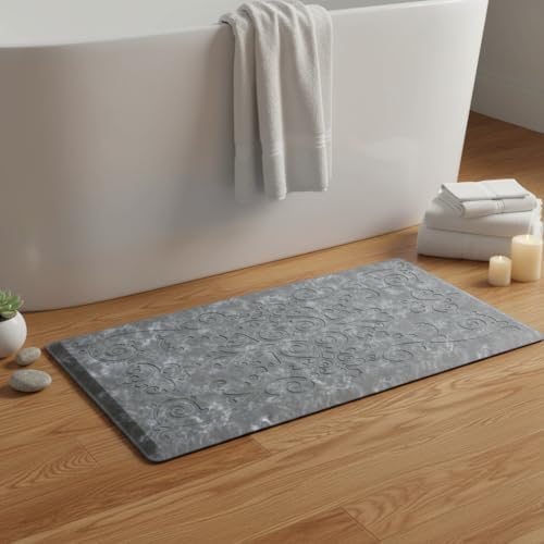 J&V TEXTILES Medallion Embossed Cushioned Anti Fatigue Floor Mat, Thick Non Slip Waterproof Kitchen Rug, Heavy Duty Foam Standing Mat for Kitchen (Navy Blue, 20" X 39")