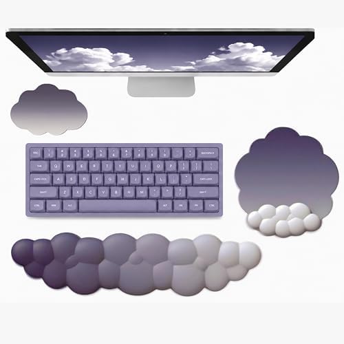 THONIV - Cloud Wrist Rest for Keyboard and Mouse, Soft Memory Foam Support with Non-Slip Base, Cute Cloud Design for Typing, Gaming, Office, Bonus Coaster Included for Desk Aesthetic (Purple Gradient)