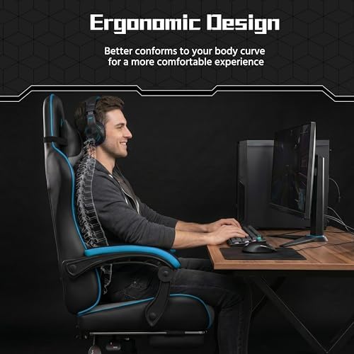 Yaheetech Gaming Chair with Footrest Massage Lumbar Pillow Black and Gray