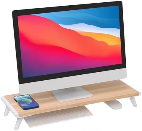 loukin Monitor Stand Riser for Desk, 22.4" × 8.2" Computer Stand, Wood
