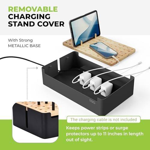 Prosumer's Choice Bamboo Charging Station for Multiple Devices - Wood Device Dock, Organizer Suitable Apple & Android Cell Phone, Tablet, iPad Cables Not Included, Metal & Bamboo Black