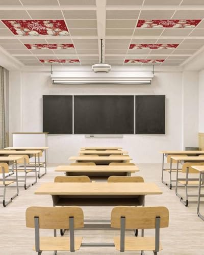 Snowman Red Magnetic Fluorescent Light Covers for Ceiling Lights 2 x 4 Feet,Vintage Christmas Snowflakes Watercolor Office Classroom Kitchen Drop Ceiling Light Covers Filters Shade Panel 2 Packs