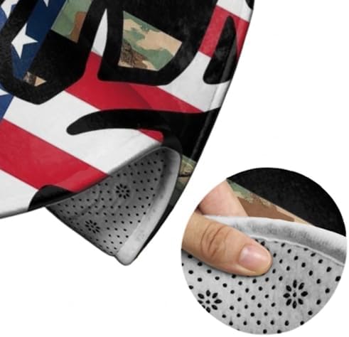 Women's Large Home Decor Mat, Soft Round Yoga Carpet, Non Slip Machine Washable Home Office Circle Rug Camo Deer Hunting Camouflage USA Flag