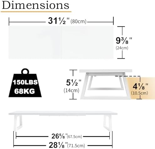 TEAMIX White Dual Monitor Stand Riser, 31.5 inch Long Stand, Desk Organizer