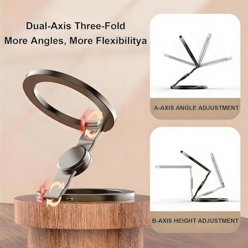 Magnetic Phone Stand & Fidget Spinner Combo, 2-in-1 Foldable Phone Holder with Dual Magnetic Rings, 360° Rotation 270° Flip,Strong Compatible Stand for MagSafe,Desk, Car, Gym (Gunmetal)