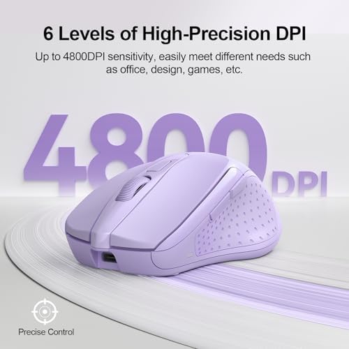 TECKNET Wireless Mouse, BT 5.0/2.4G, Rechargeable 6-DPI Silent, Lavender