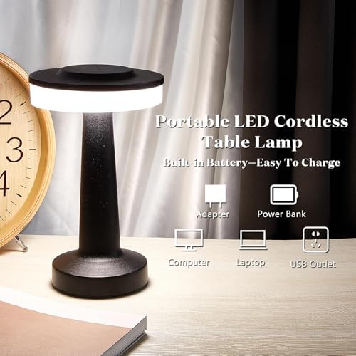 Riakrum 2 Pcs LED Cordless Table Lamp Bulk Rechargeable,Black