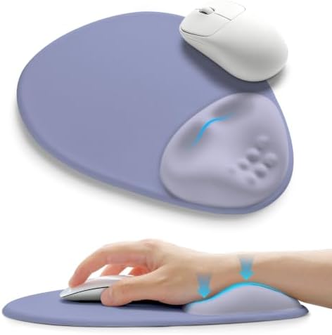 Palm-Rest and Wrist-Hugging Mouse Pad Wrist Rest, Ergonomic Wrist Support with Curve Fitting Cushioned Memory Foam for Carpal Tunnel Pain Relief, 9.9 x 8.3 Inch, Lavender Haze