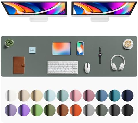 Aothia Faux Leather Desk Mat - Large Mouse Pad, Non-Slip PU Leather Blotter, Waterproof Writing Surface for Office and Home (Jungle Green, 63" x 17")