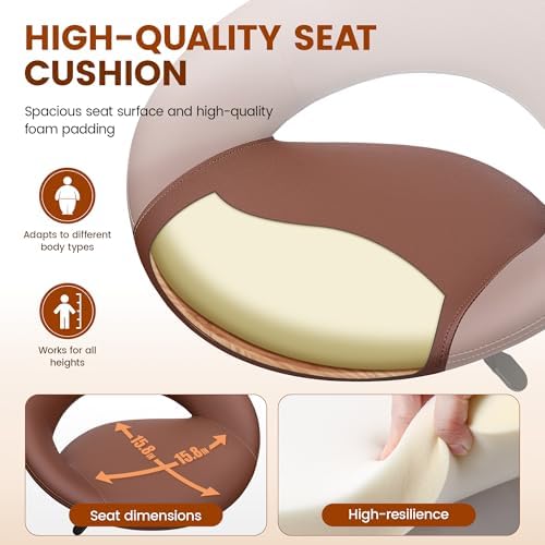 Rolling Bar Stool with Back Support & Wheels, PU Leather Brown