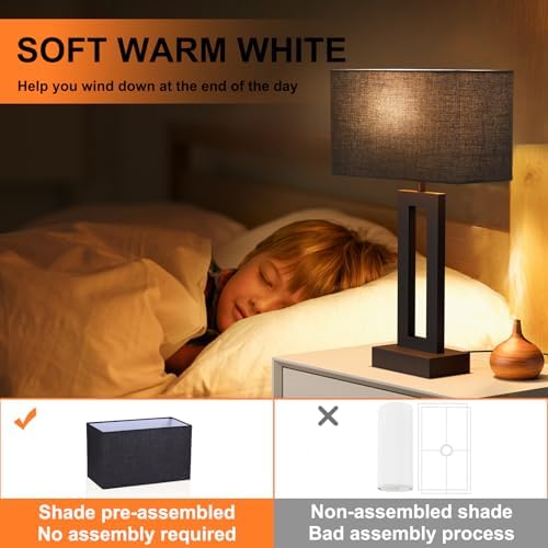 Seealle Nightstand Table Lamps for Bedrooms Set of 2 - Touch Bedside Lamp with USB C+A, 3 Way Dimmable Living Room End Tables 2, Modern Night Stand Bed Side Guest Room(Black) E. Black