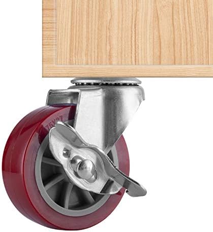 3 Inch Swivel Caster Wheels Set of 4, Locking Casters Heavy Duty Total Capacity 330lbs, Metric M8-1.25 Threaded Stem PU Casters with Brake, Castors for Carpet Hardwood Floors Workbench Bed Frame