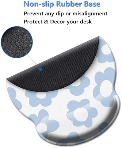 Blue Mouse Pad Wrist Support,Ergonomic Mouse Pad with Wrist Rest,Comfortable Mousepad with Smooth Wrist Rest,Pain Relief Mouse Pads for Non-Slip Base,Computer,Laptop,Office，Home(Vintage Groovy Flower)