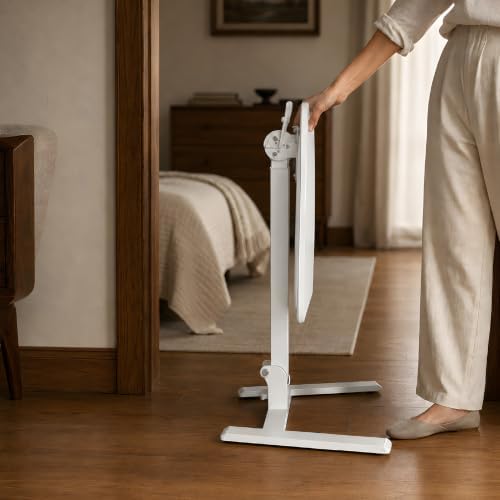 25" Folding Standing Desk with Wheels, Laptop No Assembly Pneumatic Height Adjustable Portable Rolling Desk, 29"-42" Sit Stand Desk with 0-90° Tilt Top, Computer Workstation for Home Office (White)