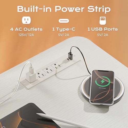 Huuger 55 X 24 Inch Electric Standing Desk with Power Outlets and USB-C Port, Height Adjustable Desk, Sit Stand Desk for Home Office, Computer & Gaming Desk with 3 Presets, Stable Steel Frame, White