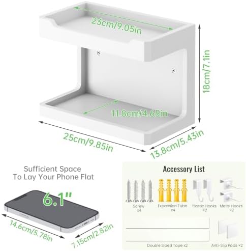 NiHome Bedside Wall Shelf Organizer, Wood 2-Tier Floating Nightstand, White