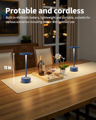 PUSU Rechargeable Table Lamps Set of 2, Blue Cordless Portable Desk Lamp