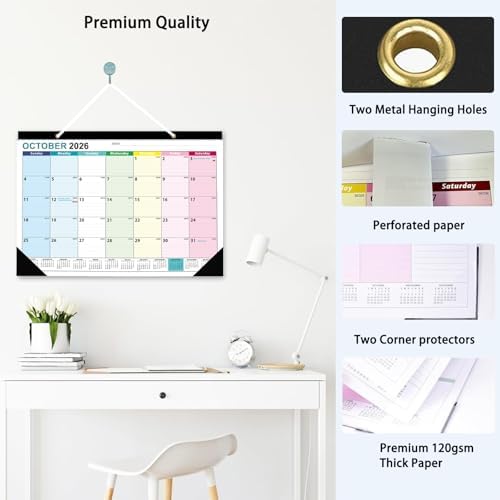 Desk Calendar 2026-2027 - 18 Month Desk Calendar july 2026-2027 Dec, 17" x 12", Large Desk Calendar with Thick Paper, Plastic Cover, Stickers, Home or Office Calendar for Easy Organizing