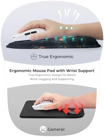 Adorable Kitty Cat Ergonomic Mouse Pad for Carpal Tunnel Pain Relief, 65% Usable Mouse Area, Memory Foam Concave Wrist Rest for Office, PC, Gaming
