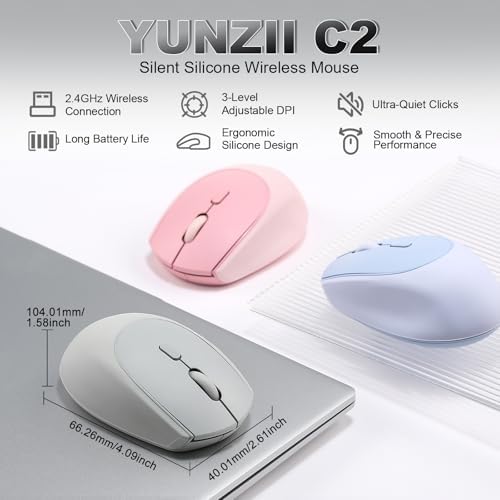YUNZII C2 Silicone Wireless Mouse 1600 DPI Optical 2.4GHz (Gray)