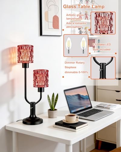 Mid Century Modern Table Lamp Dimmable Red Glass Vintage Lamp Gift