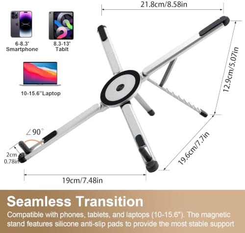 3-in-1 Portable Laptop Stand with Magnetic Phone Holder, White
