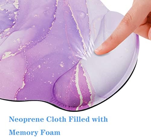 Ergonomic Mouse Pad with Wrist Support, Cute Round Mouse Mat, Non-Slip Rubber Base Mousepad for Laptop, Office School Mouse Pad Easy Typing & Pain Relief, Purple Marble