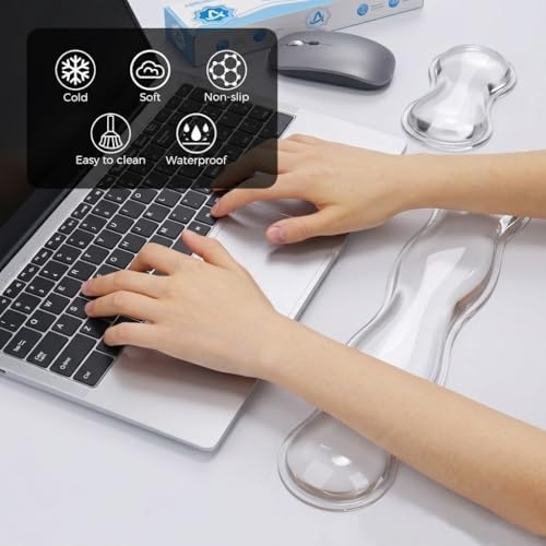 Gel Wrist Rest for Keyboard and Mouse, Wrist Rest for Keyboard, Mouse Wrist Support, Pain Relief, Cool Touch, Non-Skid, Wrist pad Set
