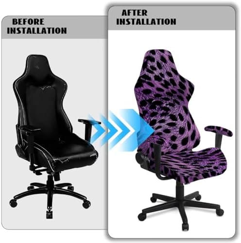 Leopard Print Gaming Chair Cover with Armrest Covers Non Slip Anti Dust Furniture Protector Stretchable Stain Resistant Office Chair Slipcover
