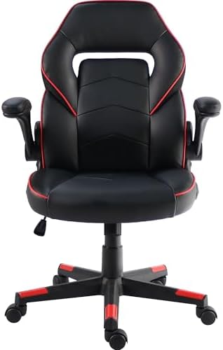NuSparc SpawnSafe Gaming Chair, Adjustable Height, Flip-up Armrests, 360° Swivel, Black/Red